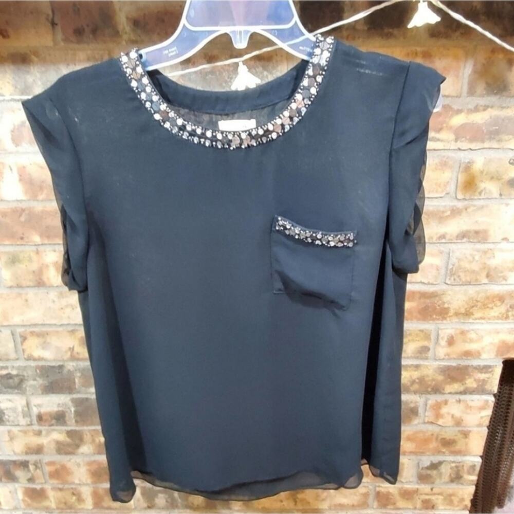 HOLLY Bracken Rhinestone jewel encrusted cap sleeve top shirt size‎ small